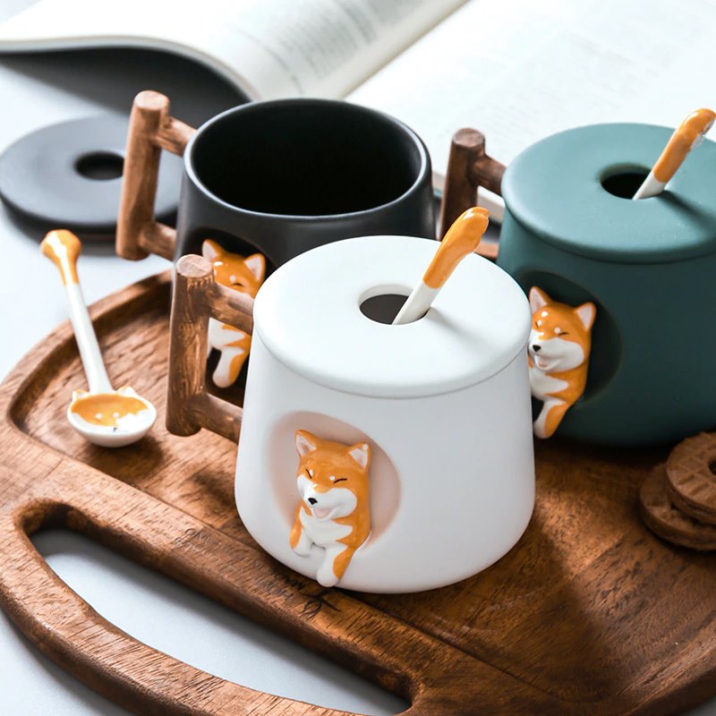 Ceramic Kawaii Shiba Mugs-Enchanted peach