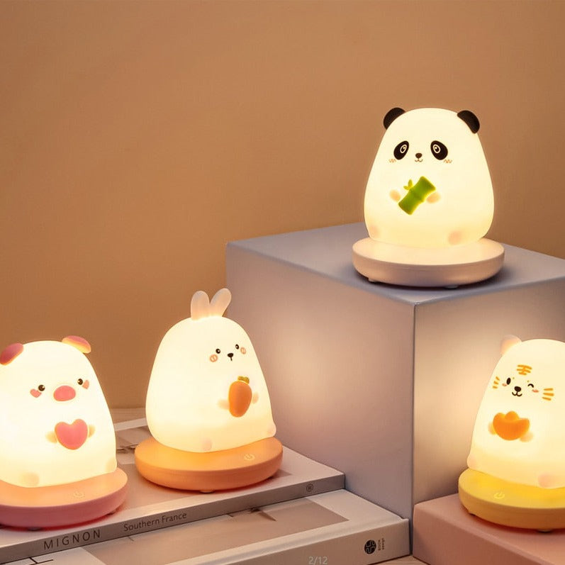 Chubby Kawaii Bunny Panda Pig Tiger LED Night Light Collection-Enchanted peach
