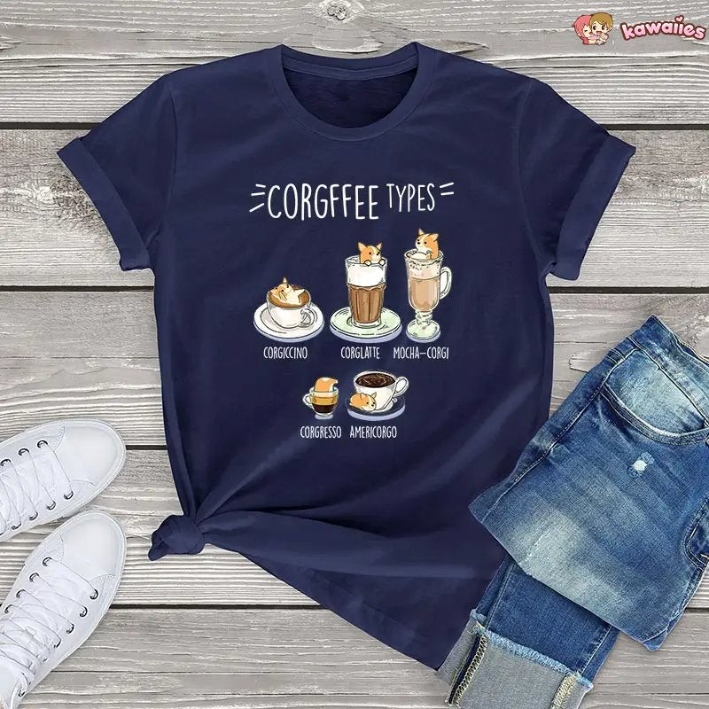 Corgi Corgfee Type Dog Tee-Enchanted peach