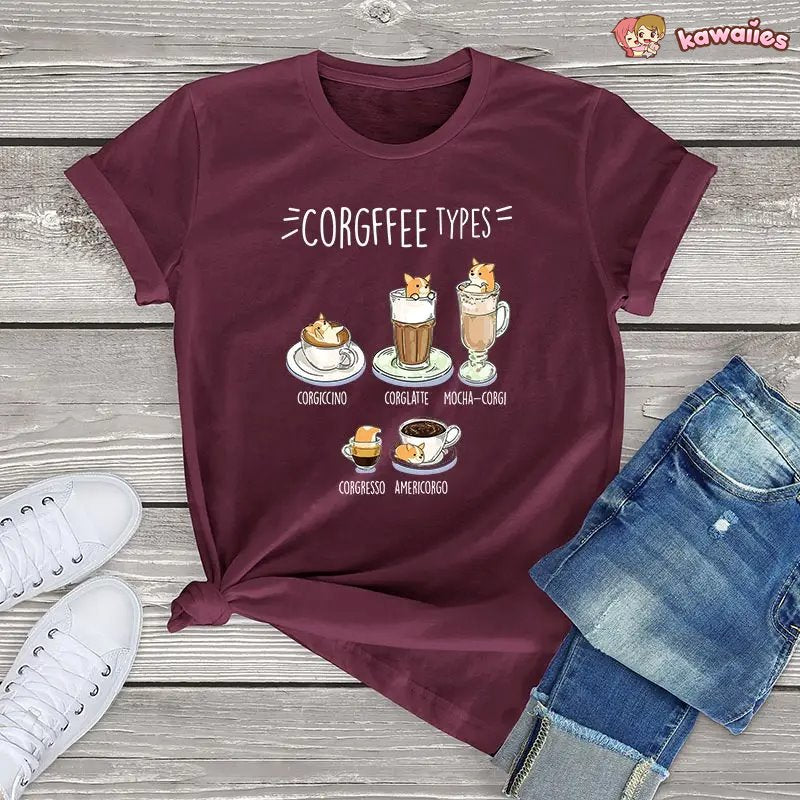 Corgi Corgfee Type Dog Tee-Enchanted peach