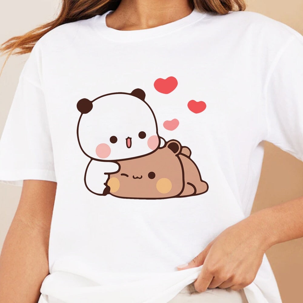 Kawaii Panda Bear Love Unisex Tee-Enchanted peach