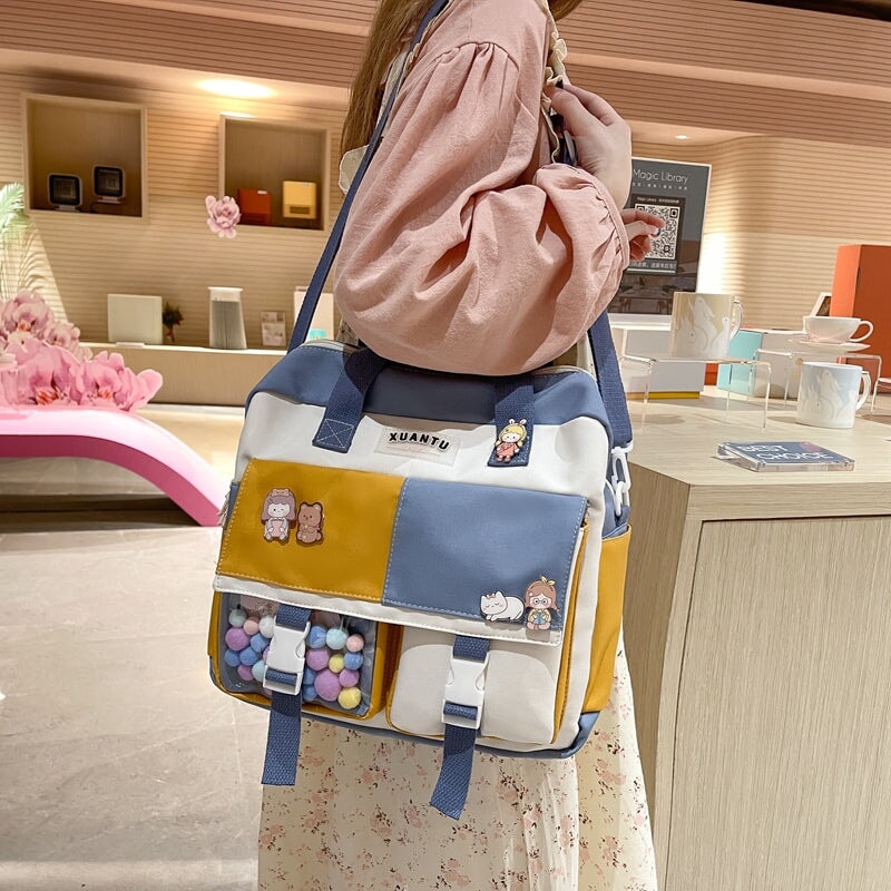 Kawaii School Backpack & Shoulder Bag-Enchanted peach