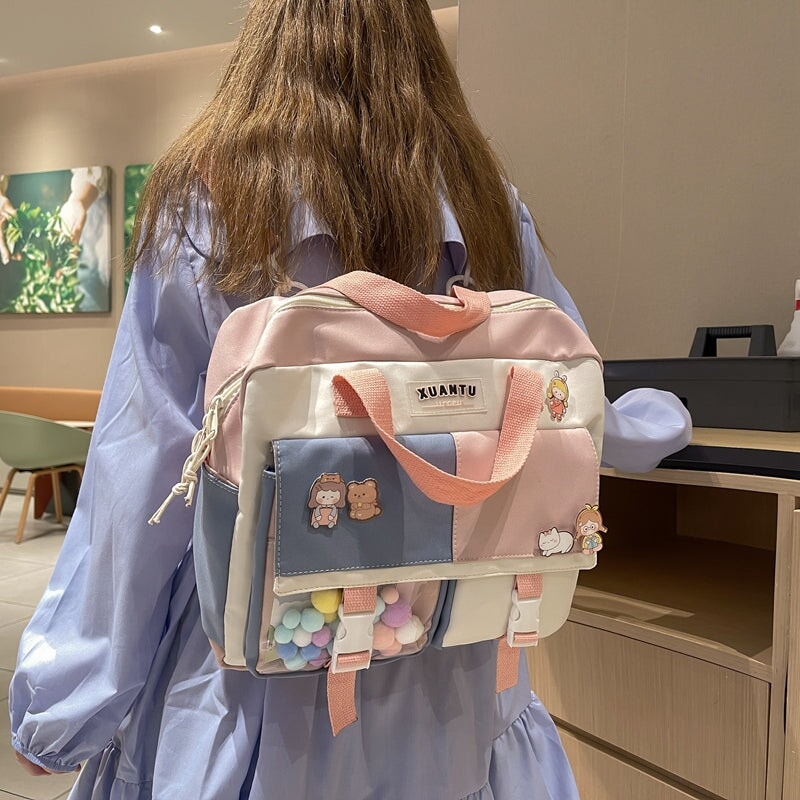 Kawaii School Backpack & Shoulder Bag-Enchanted peach