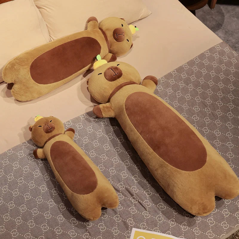 Long Snuggly Capybara with Orange Plushies-Enchanted peach