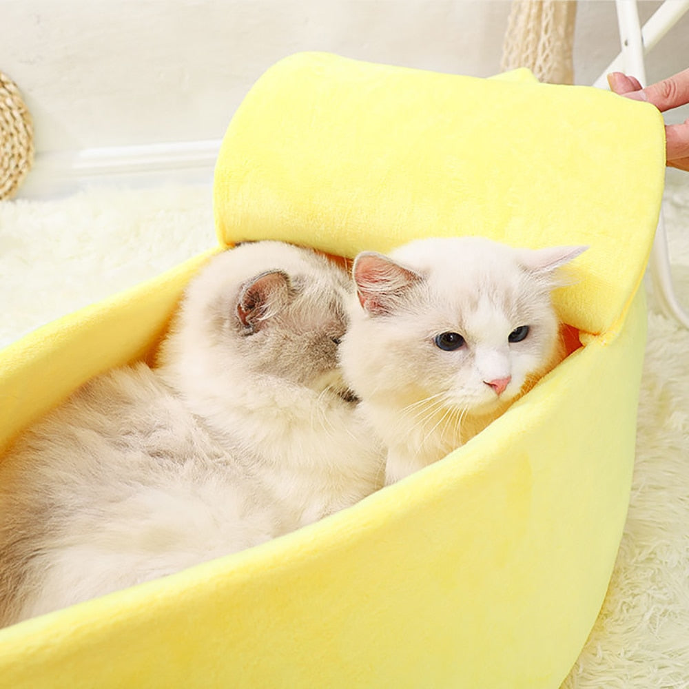 Pastel Banana Cat Dog Pet Bed House-Enchanted peach