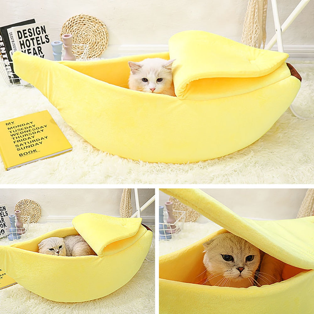 Pastel Banana Cat Dog Pet Bed House-Enchanted peach