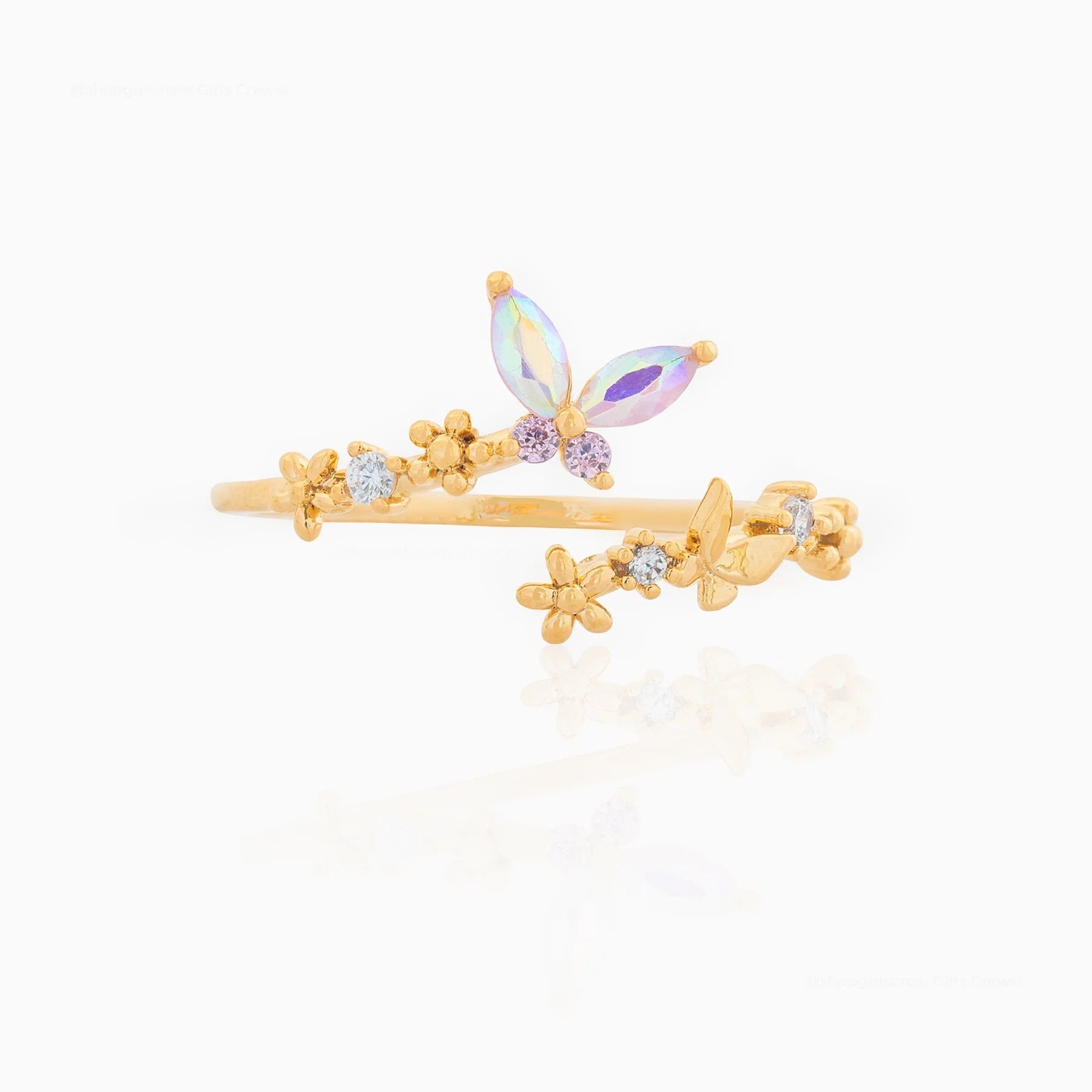 Rainbow Butterfly Floral Gold-plated Adjustable Ring-Enchanted peach