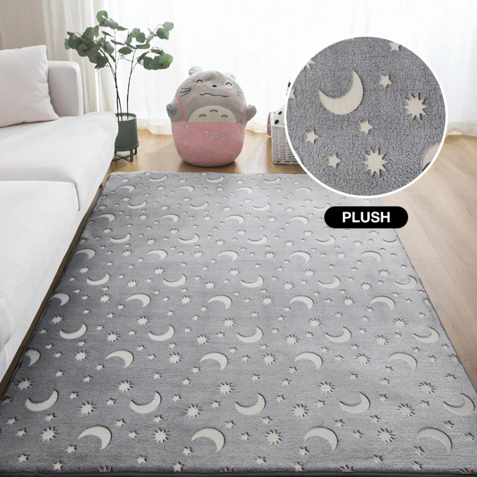 Starry Night Glow-in-the-dark Faux Fur Rug Carpet-Enchanted peach