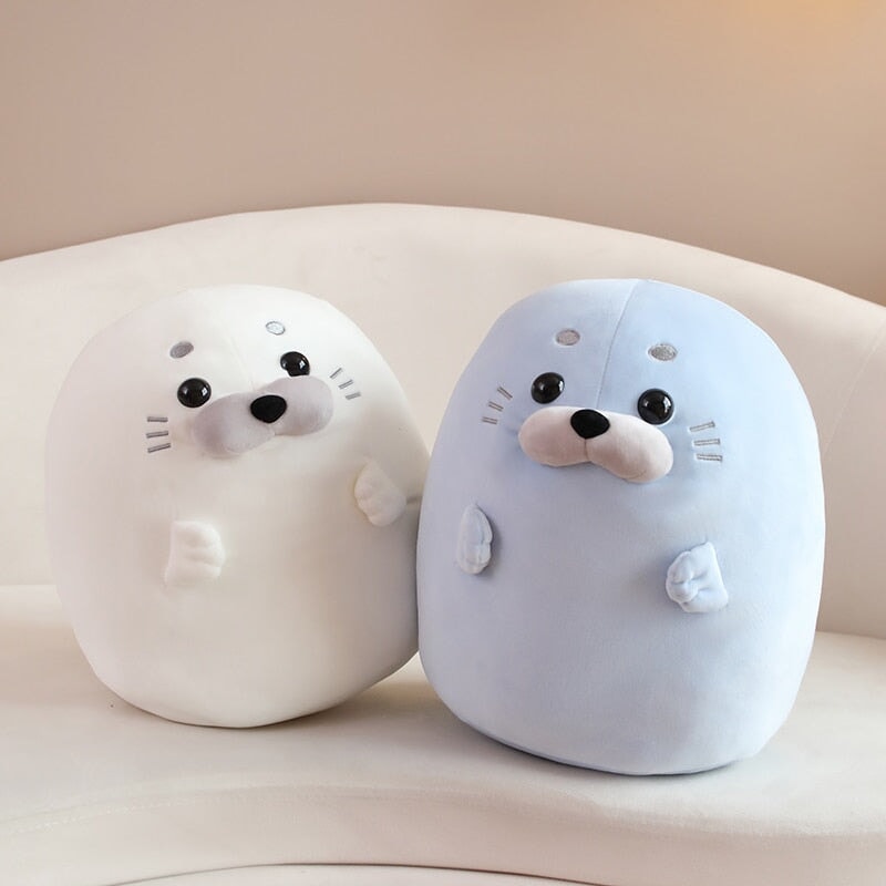 White Blue Baby Seal Plushies-Enchanted peach