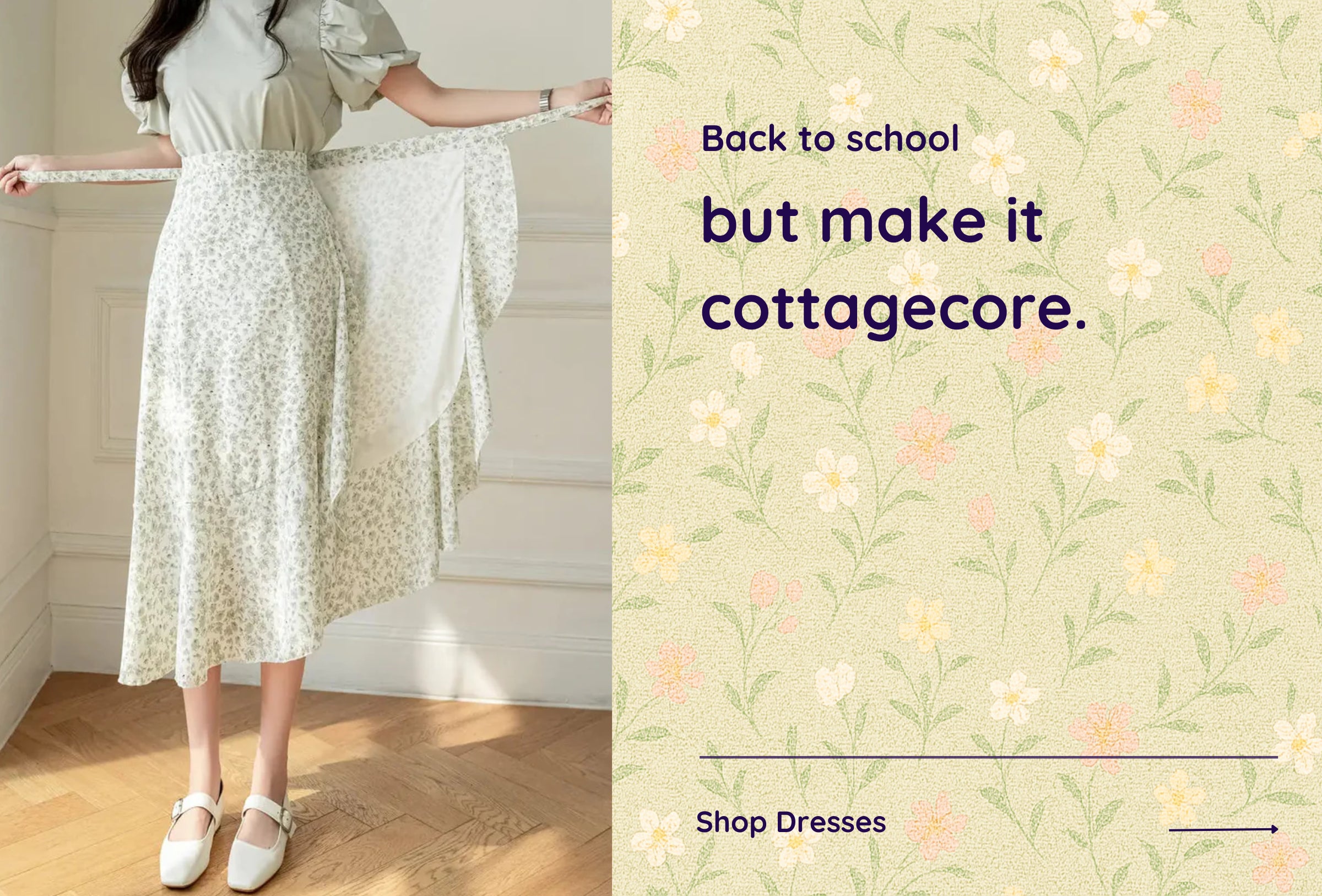 Back to school look in a floral cottagecore dress β soft and dreamy aesthetic