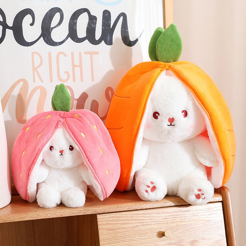 18/25cm Strawberry / Carrot Bunny Zipper Surprise Plushie