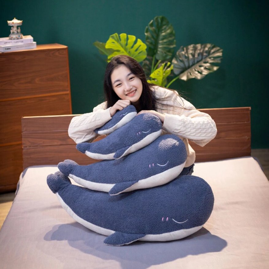 Adorable Fluffy Blue Whale Plushie-Enchanted peach