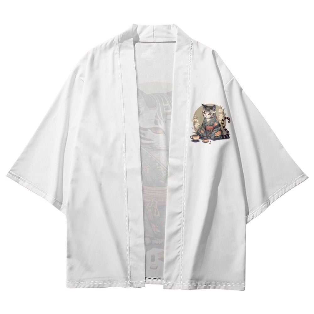 Anime Cat in Kimono Unisex Kimono Collection-Enchanted peach