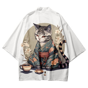 Anime Cat in Kimono Unisex Kimono Collection-Enchanted peach