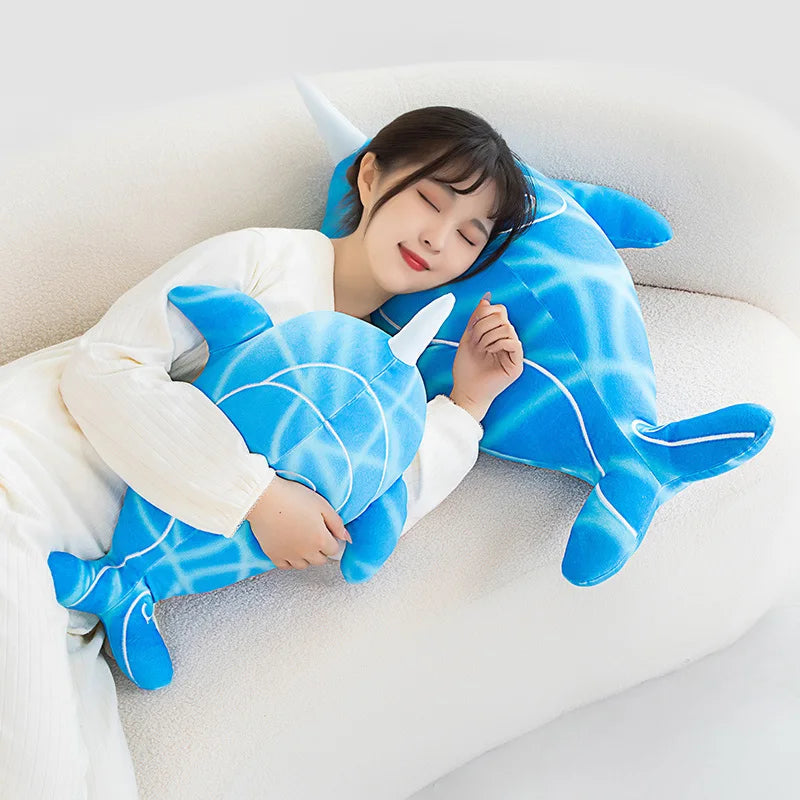 Anime Childe Tartaglia Blue Narwhal Whale Plush-Enchanted peach