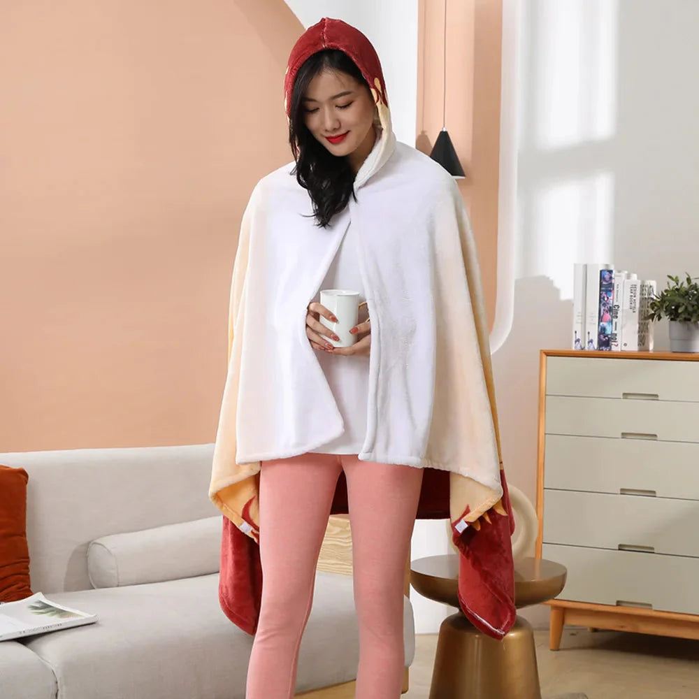 Anime Demon Slayer Hooded Cape Blanket-Enchanted peach