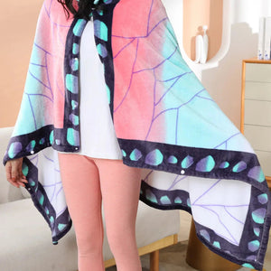 Anime Demon Slayer Hooded Cape Blanket-Enchanted peach