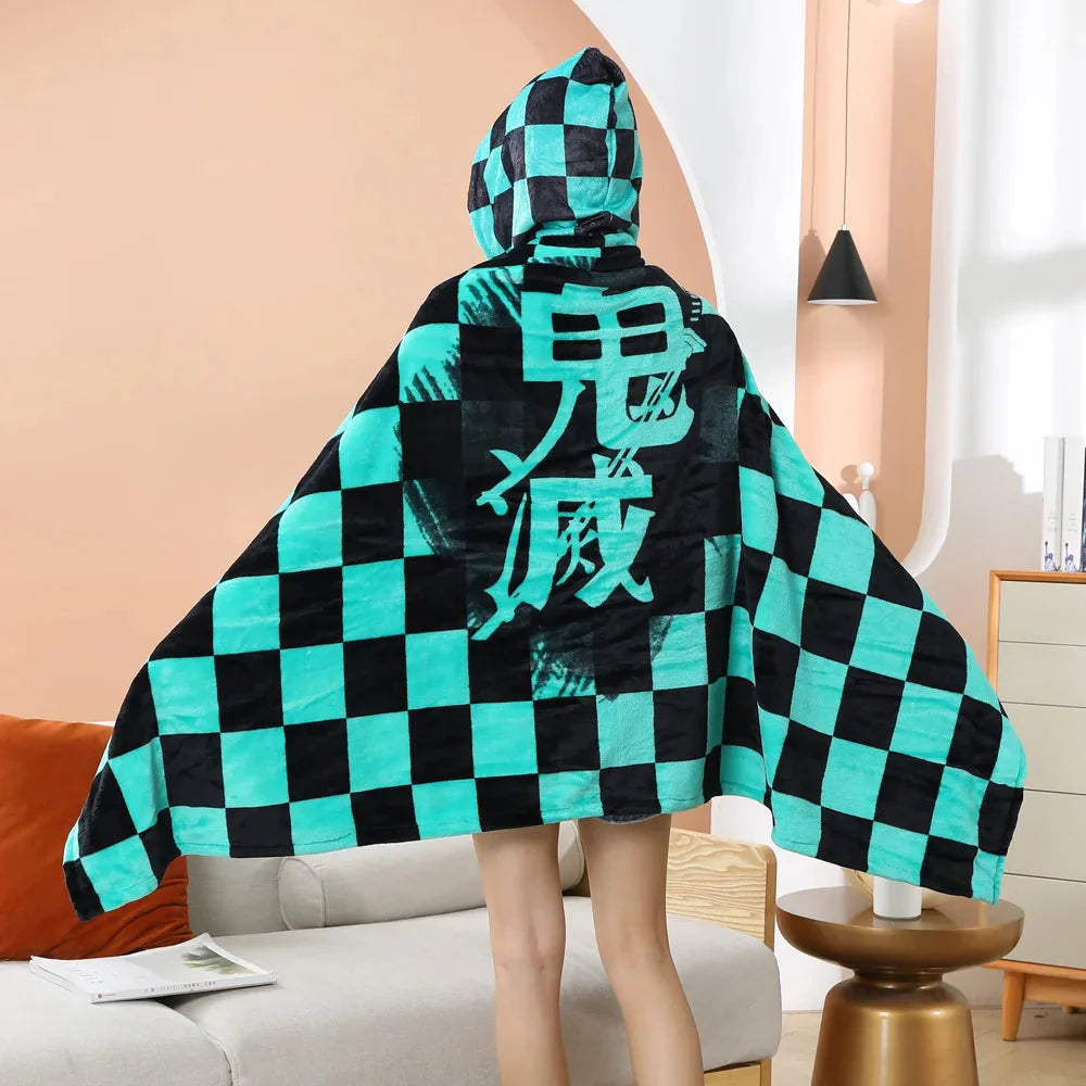 Anime Demon Slayer Hooded Cape Blanket-Enchanted peach