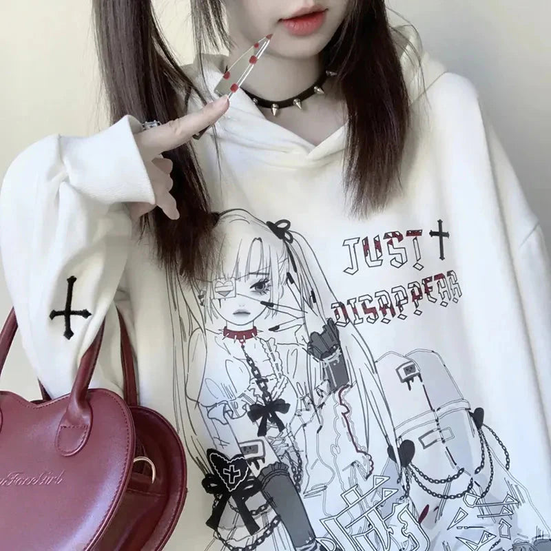 Anime Emo Girl 'Just Disappear' Women's Hoodie-Enchanted peach