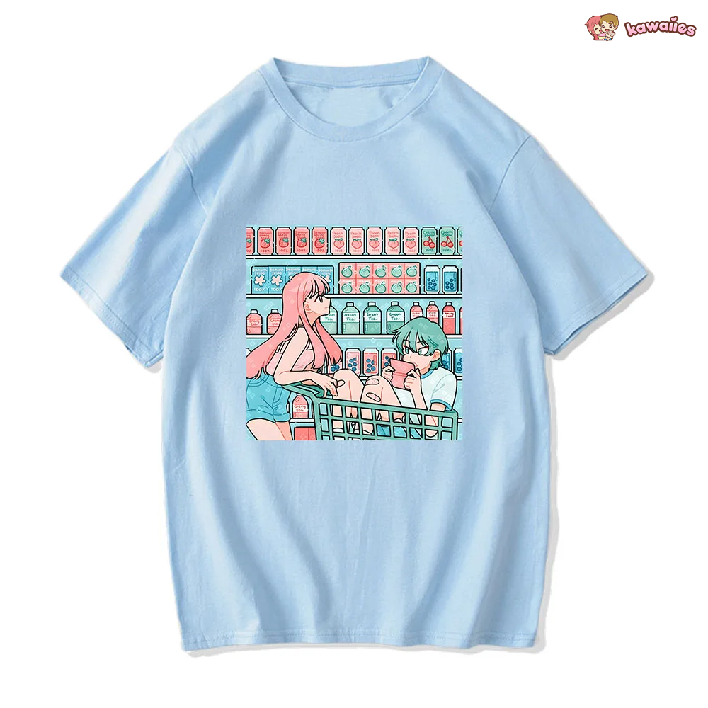 Anime Graphic Couple Shopping Unisex Tee-Enchanted peach