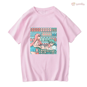 Anime Graphic Couple Shopping Unisex Tee-Enchanted peach