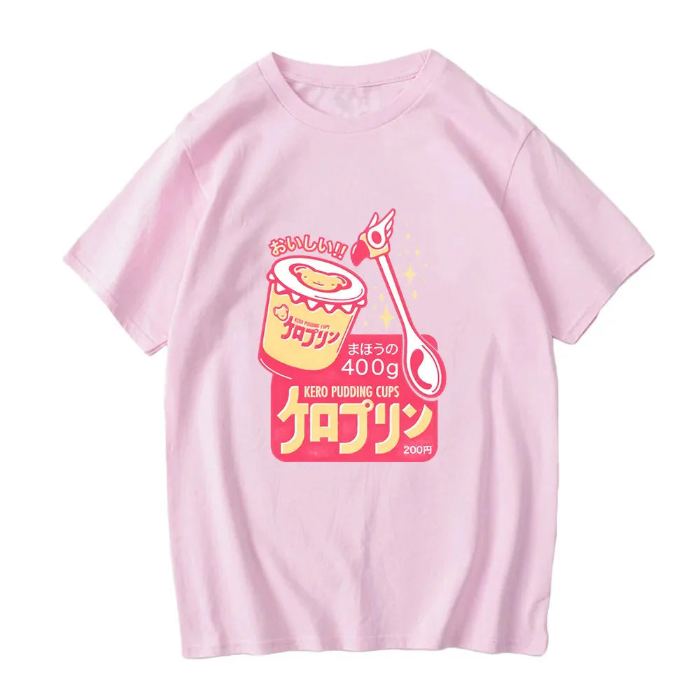 Anime Kero Pudding Cups Cardcaptor Sakura Unisex Tee-Enchanted peach