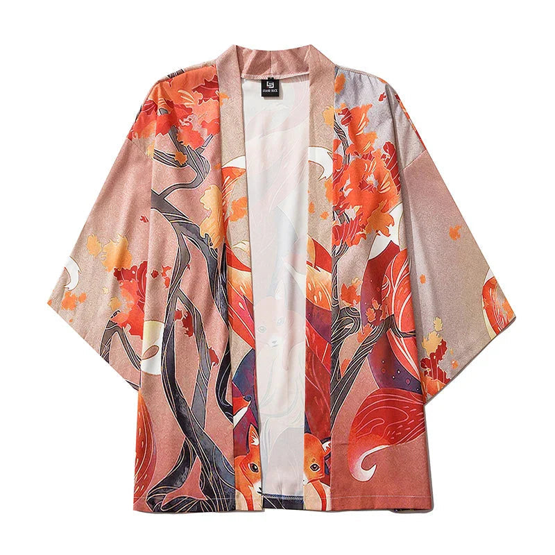 Anime Nine Tailed Fox Unisex Kimono-Enchanted peach