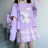 Anime Purple White Black E-girl Shooter Graphic Harajuku T Shirt & Arm Warmers-Enchanted peach