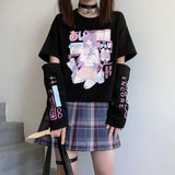 Anime Purple White Black E-girl Shooter Graphic Harajuku T Shirt & Arm Warmers-Enchanted peach