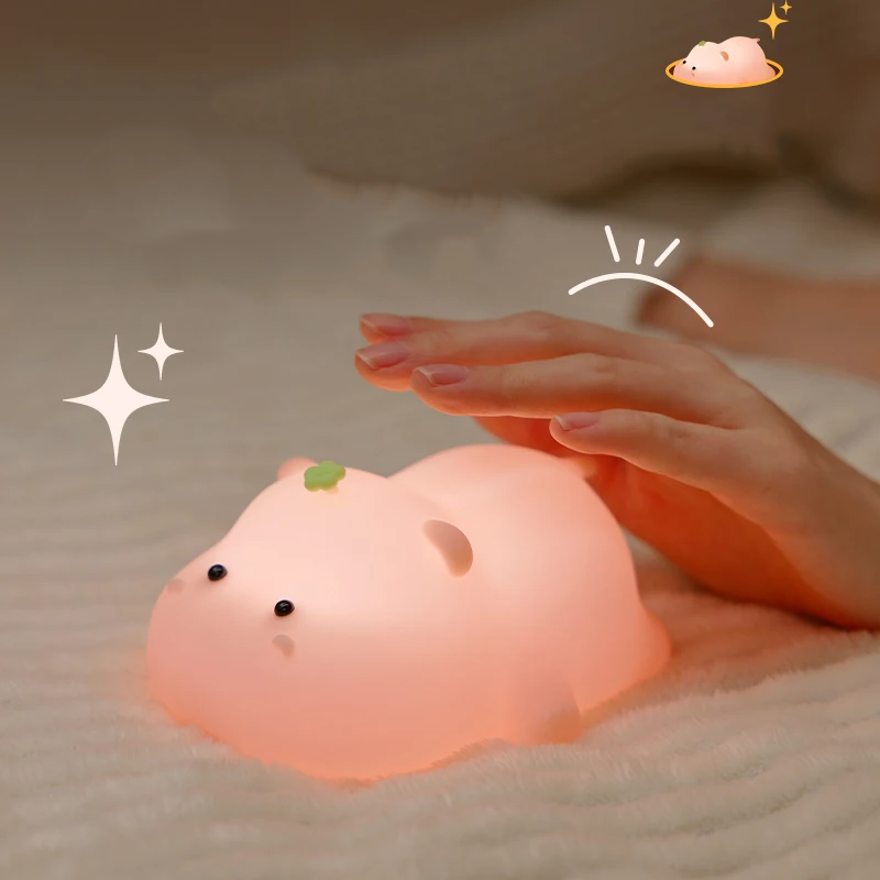 Baby Pink Kawaii Hippo LED Night Light-Enchanted peach