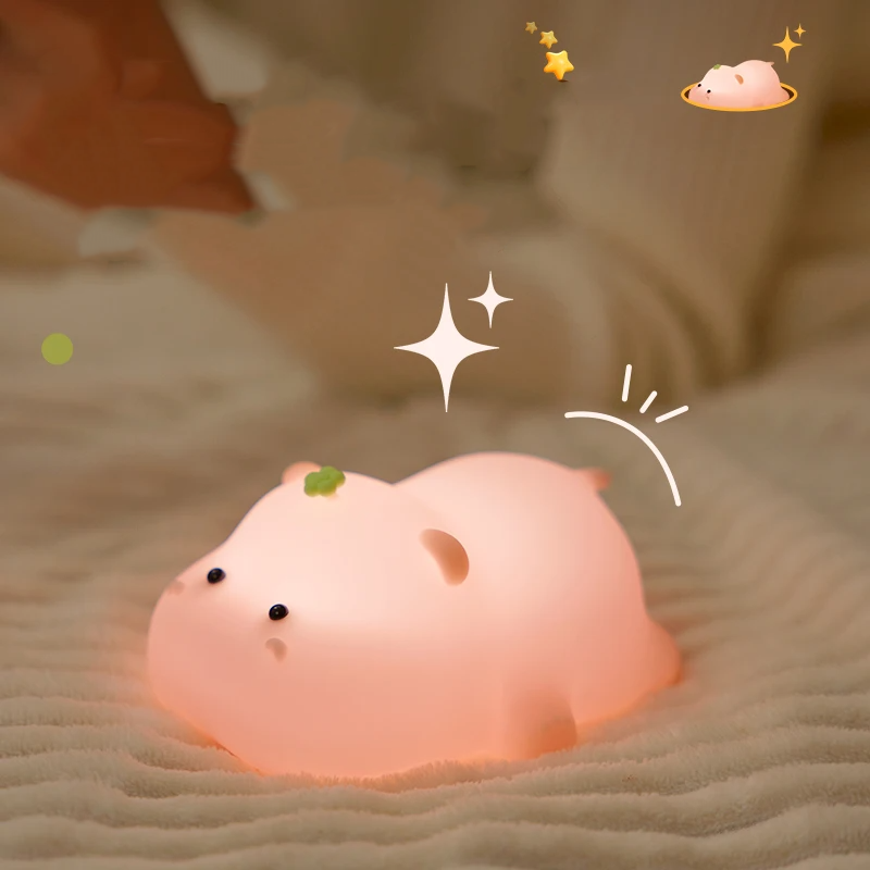 Baby Pink Kawaii Hippo LED Night Light-Enchanted peach