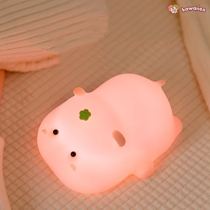 Baby Pink Kawaii Hippo LED Night Light-Enchanted peach