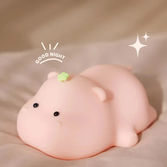 Baby Pink Kawaii Hippo LED Night Light-Enchanted peach