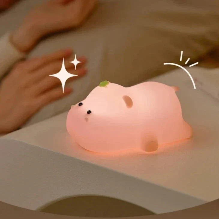 Baby Pink Kawaii Hippo LED Night Light-Enchanted peach