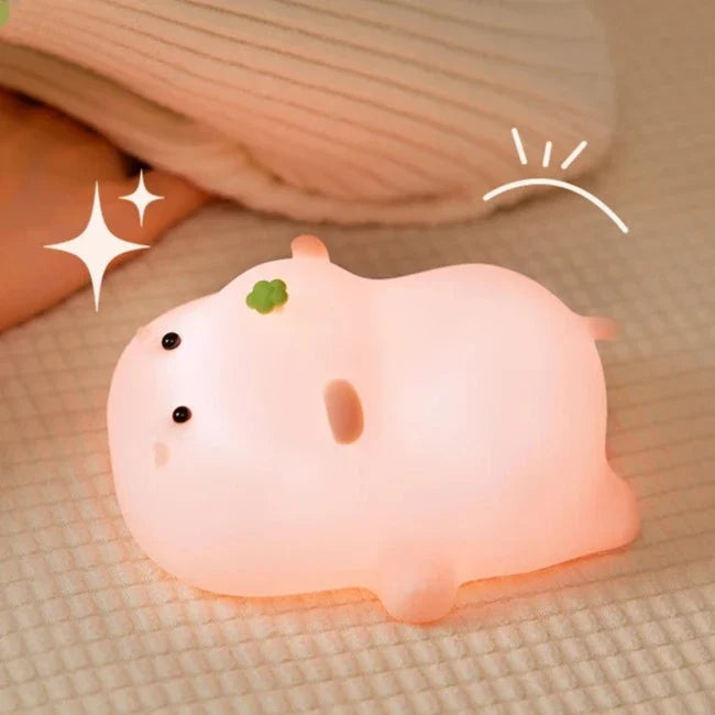 Baby Pink Kawaii Hippo LED Night Light-Enchanted peach