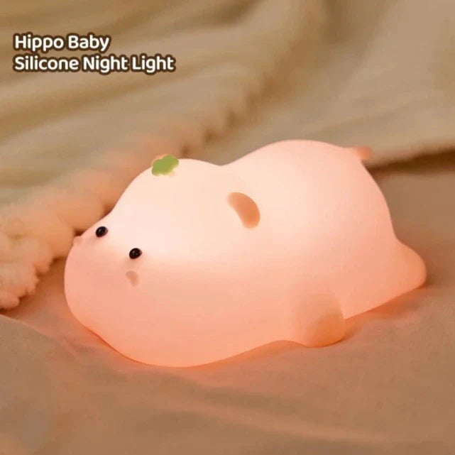 Baby Pink Kawaii Hippo LED Night Light-Enchanted peach