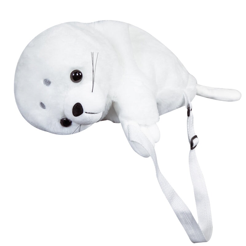 Baby White Seal Plush Backpack-Enchanted peach