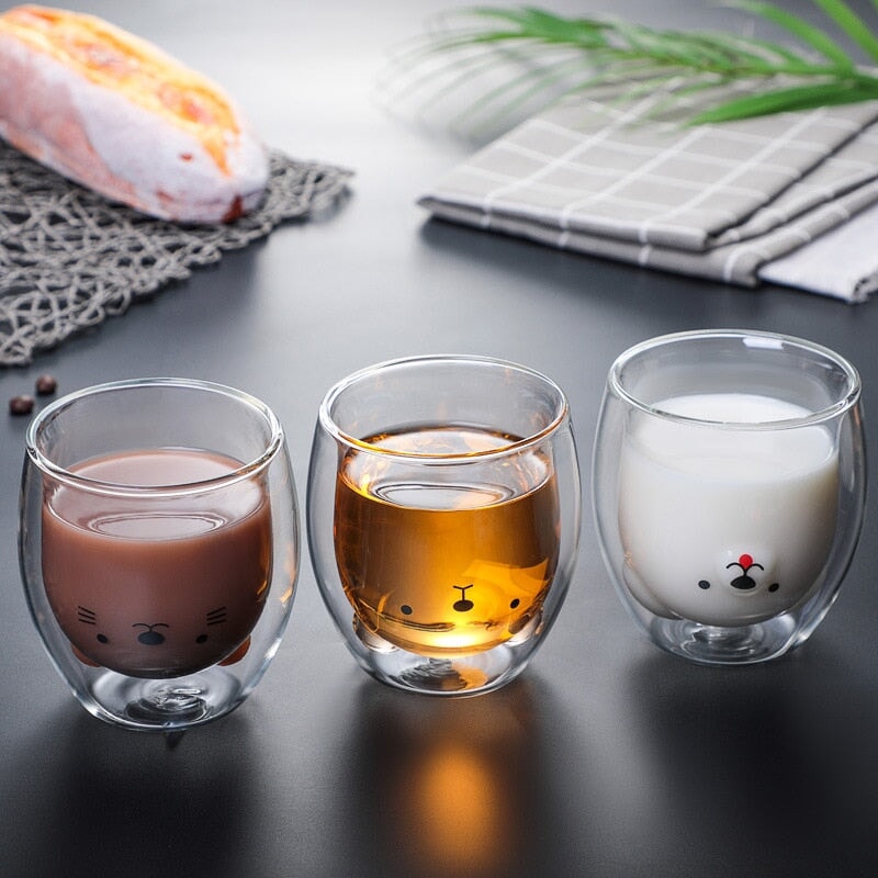 Bear Duck Panda Glass Cup-Enchanted peach