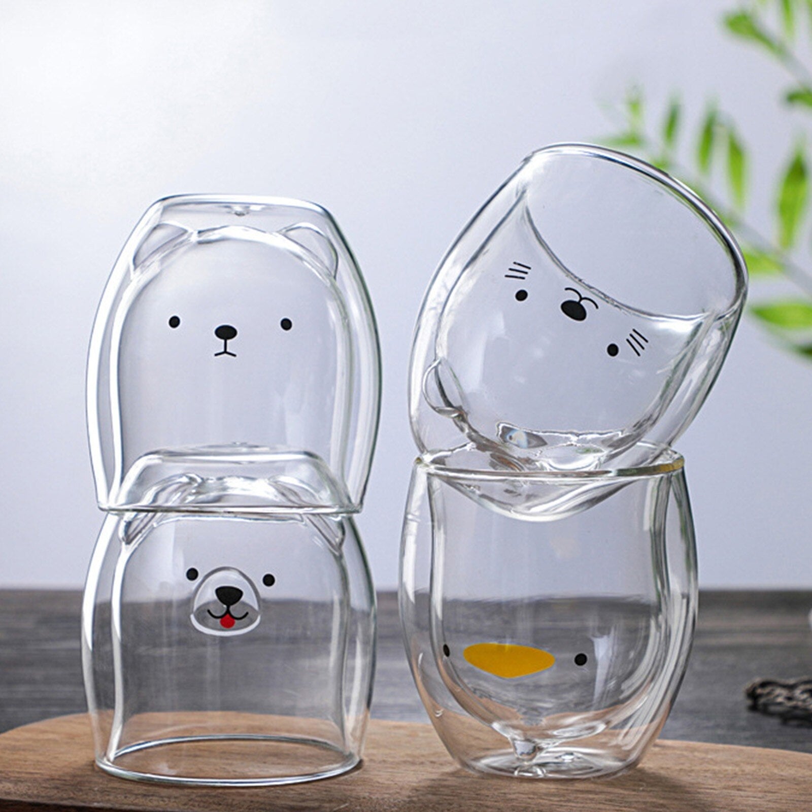 Bear Duck Panda Glass Cup-Enchanted peach