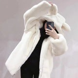 Bear Soft Faux Fur Hooded Coat-Enchanted peach