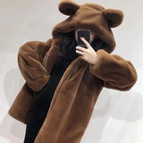 Bear Soft Faux Fur Hooded Coat-Enchanted peach