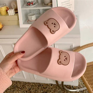 Beary Cute Open-toe Slippers-Enchanted peach