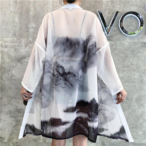 Beauty of Misty Mountains Kimono-Enchanted peach