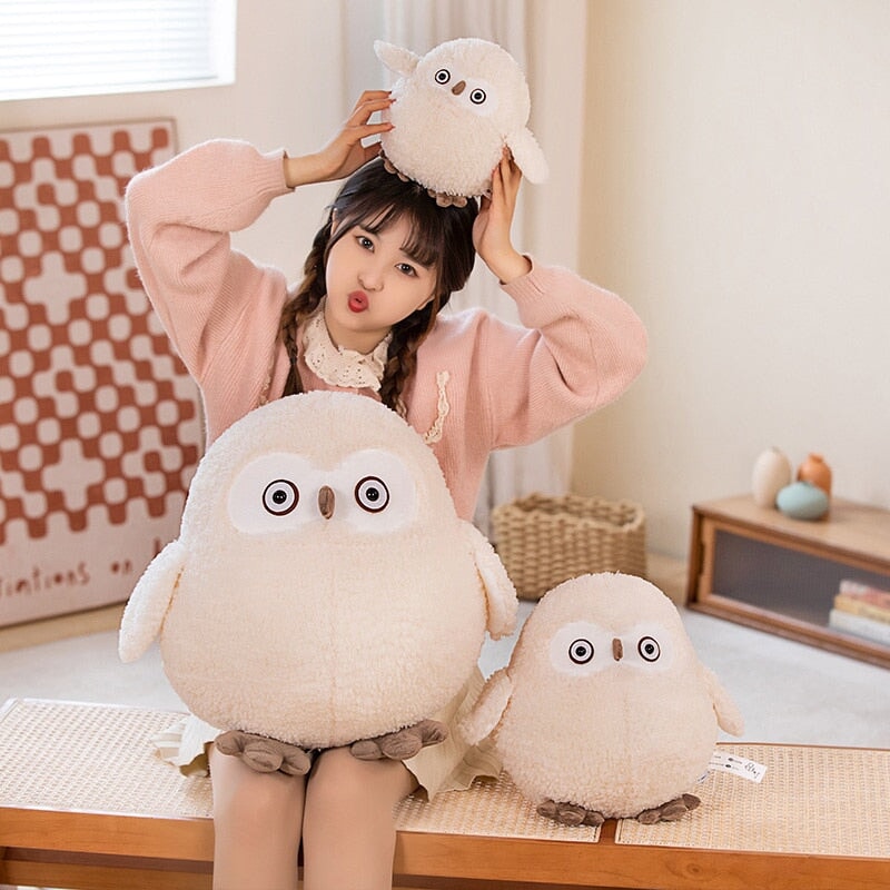 Biege Shocked Chonky Owl Plushie-Enchanted peach