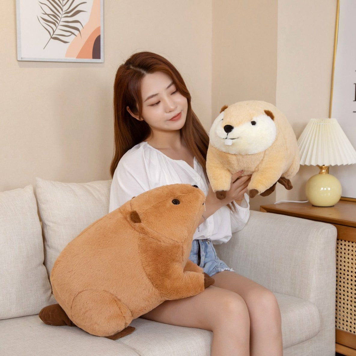 Billy & Willy the Fluffy Brown Beaver Plushie-Enchanted peach