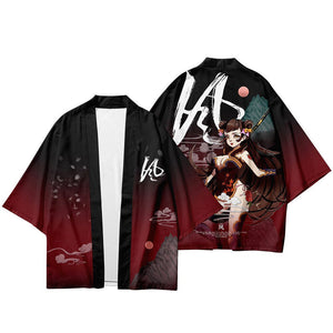 Black Japanese Female Fighter Mens Two-Piece Kimono Yukata Top & Pants Sets-Enchanted peach