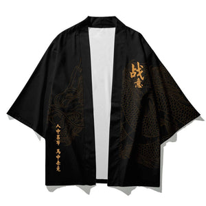 Black Japanese Female Fighter Mens Two-Piece Kimono Yukata Top & Pants Sets-Enchanted peach