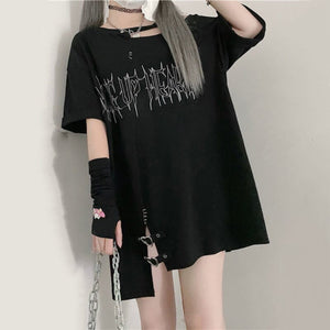 Black 'Make Up Heart' Punk Women's Oversized Tee-Enchanted peach