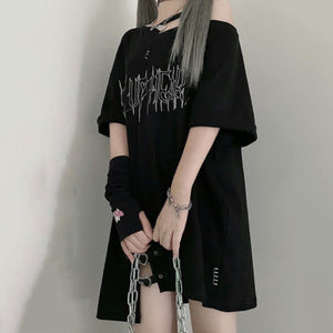 Black 'Make Up Heart' Punk Women's Oversized Tee-Enchanted peach