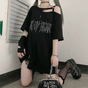 Black 'Make Up Heart' Punk Women's Oversized Tee-Enchanted peach